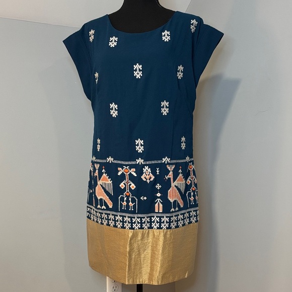 Anthropologie Floreat Avian Myth Embroidered Shift Dress Mediterranean Scandi - Picture 2 of 7
